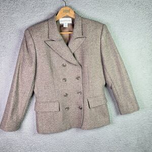 VTG Evan Picone Womens Blazer 8 Brown Double Breasted Worsted Wool Academia
